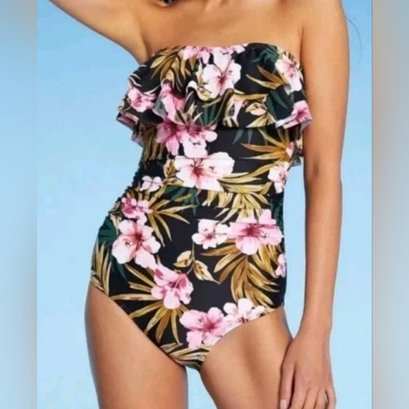 NEW! KONA SOL Black Floral One Piece Swimsuit -(#886) - Picture 1 of 10
